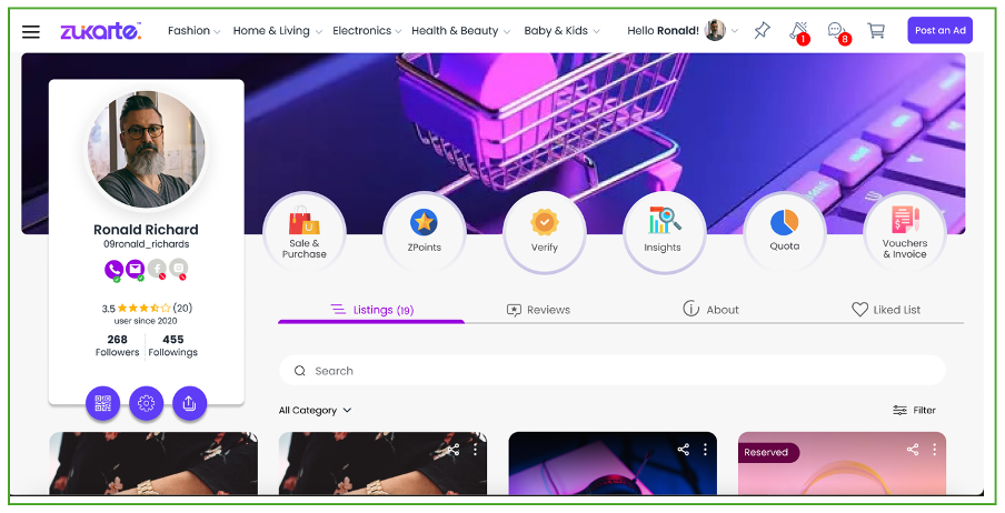 Zukarte profile setup interface